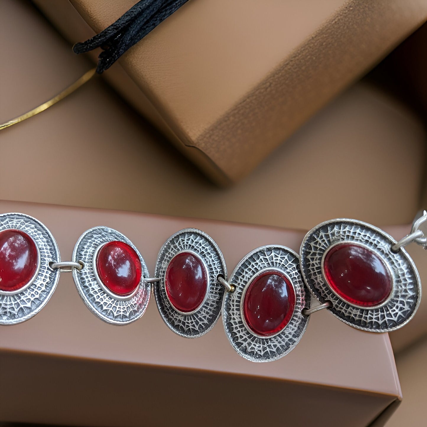 Handcrafted Red Stone Filigree Bracelets - Unique Artisan Jewelry with Bohemian Flair - Boho Chic Statement Cuffs