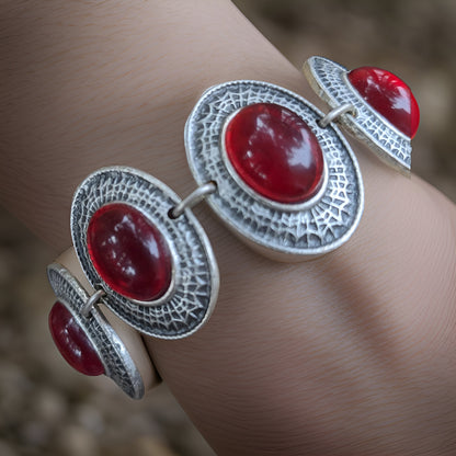 Handcrafted Red Stone Filigree Bracelets - Unique Artisan Jewelry with Bohemian Flair - Boho Chic Statement Cuffs