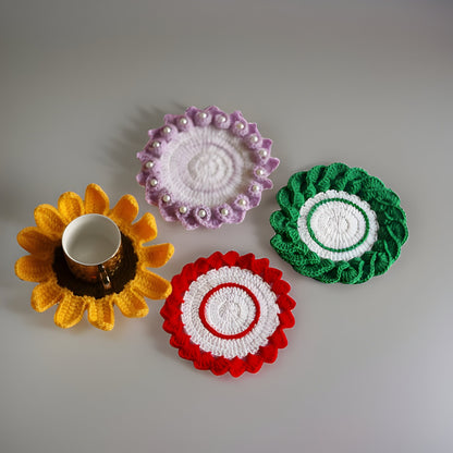 Set of 6 Crochet Coasters & Doilies - Sunflower, Pearl Flower, Spiral Flower, Elegant Flower -  Home Decor and Candle Accessories