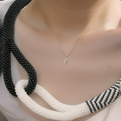 Knot Rope Necklace, Black and White, Pattern Necklace, Trendy Evening Necklace, Statement Necklace, Ombre Necklace, Wedding Necklace