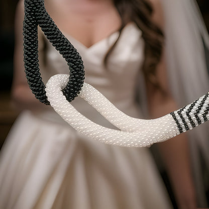 Knot Rope Necklace, Black and White, Pattern Necklace, Trendy Evening Necklace, Statement Necklace, Ombre Necklace, Wedding Necklace