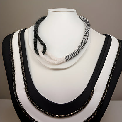 Knot Rope Necklace, Black and White, Pattern Necklace, Trendy Evening Necklace, Statement Necklace, Ombre Necklace, Wedding Necklace