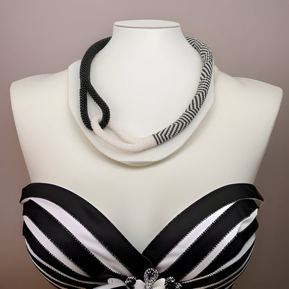 Knot Rope Necklace, Black and White, Pattern Necklace, Trendy Evening Necklace, Statement Necklace, Ombre Necklace, Wedding Necklace