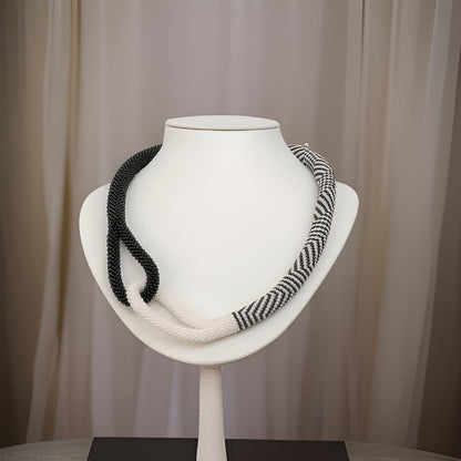 Knot Rope Necklace, Black and White, Pattern Necklace, Trendy Evening Necklace, Statement Necklace, Ombre Necklace, Wedding Necklace