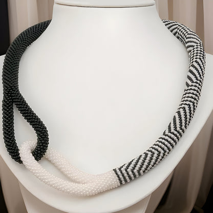 Knot Rope Necklace, Black and White, Pattern Necklace, Trendy Evening Necklace, Statement Necklace, Ombre Necklace, Wedding Necklace