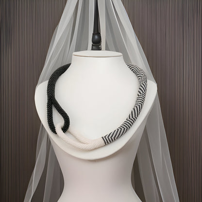 Knot Rope Necklace, Black and White, Pattern Necklace, Trendy Evening Necklace, Statement Necklace, Ombre Necklace, Wedding Necklace