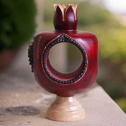 Armenian Pomegranate Wooden Wine Holder - Armenian Art - Wine Stand - Armenian Grapes - Armenia Symbol Gifts - Man Cave Gift - Home Decor