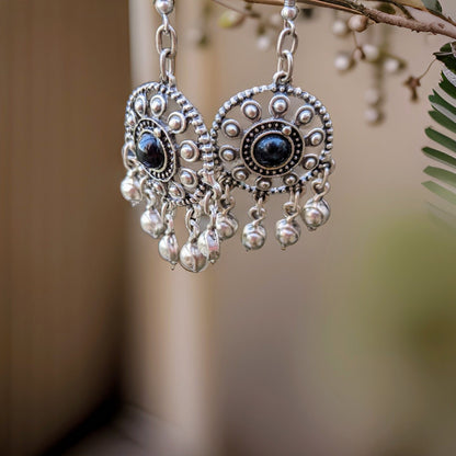 Handmade Black Natural Stone Bubble Shield Dangle Earrings - Inspired by Armenian History and Craftsmanship - Unique, Artisanal Etsy Jewelry