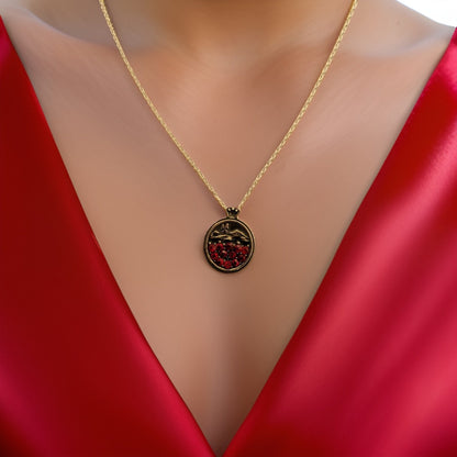 Sterling Silver Red Garnet Necklace with Armenian Church & Monastery Motifs, Inspired by Majestic Mount Ararat - Unique Jewelry Gift