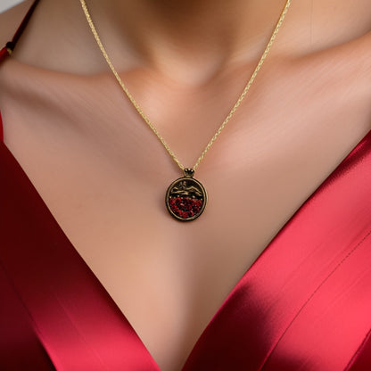 Sterling Silver Red Garnet Necklace with Armenian Church & Monastery Motifs, Inspired by Majestic Mount Ararat - Unique Jewelry Gift