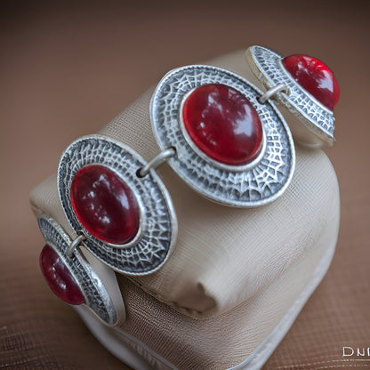 Handcrafted Red Stone Filigree Bracelets - Unique Artisan Jewelry with Bohemian Flair - Boho Chic Statement Cuffs