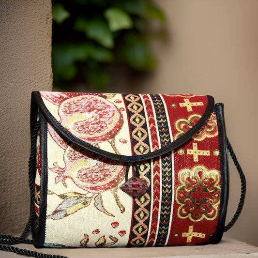 Armenian Carpet Bohemian Handbag | Ethnic Rug Tribal Purse | Carpet Bag with Armenian Motif | Unique Armenian Gift | Pomegranate Design