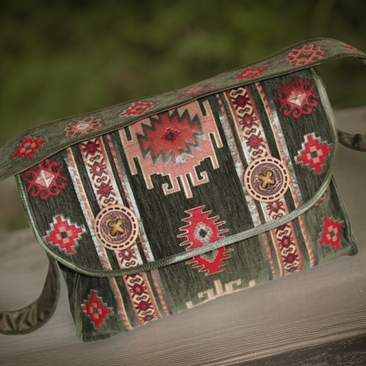 Olive Green Armenian Motifs Cross Body Bag - Authentic Armenian Traditional Gift - Boho Ethnic Purse - Stylish and Original Shoulder Bag