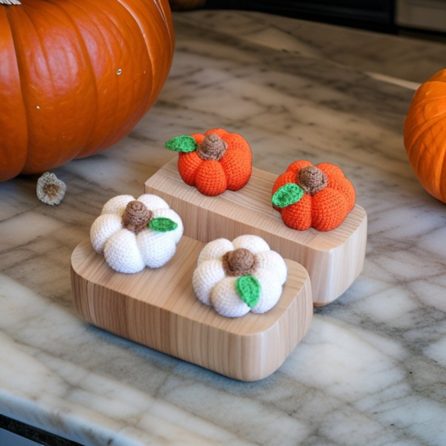 Stuffed Pumpkins Set of 6 - Versatile Table Decor or Garland - Orange and White Pumpkins - Fall and Autumn Decor -  Holiday Home Accents