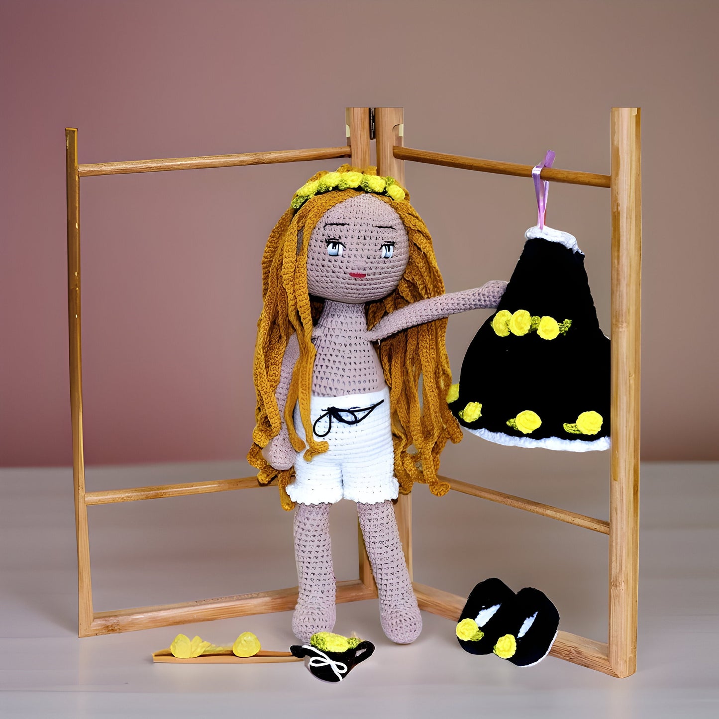 Customizable Features - Crochet Play Doll Removable Dress & Shoes - Perfect Playtime Companion - Durable- Ideal Gift for Girls' Birthdays