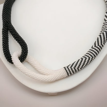 Knot Rope Necklace, Black and White, Pattern Necklace, Trendy Evening Necklace, Statement Necklace, Ombre Necklace, Wedding Necklace