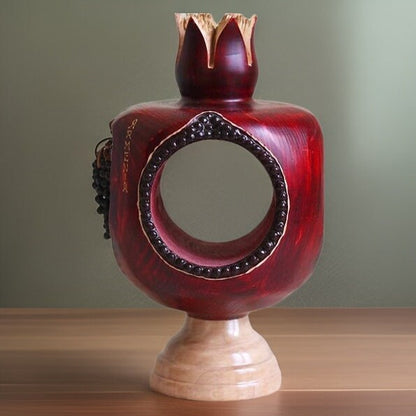 Armenian Pomegranate Wooden Wine Holder - Armenian Art - Wine Stand - Armenian Grapes - Armenia Symbol Gifts - Man Cave Gift - Home Decor