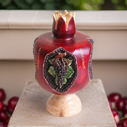 Armenian Pomegranate Wooden Wine Holder - Armenian Art - Wine Stand - Armenian Grapes - Armenia Symbol Gifts - Man Cave Gift - Home Decor