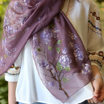 Spring Floral Silk Shawl - Hand Painted Armenian Gift for Wife Mom or Grandma