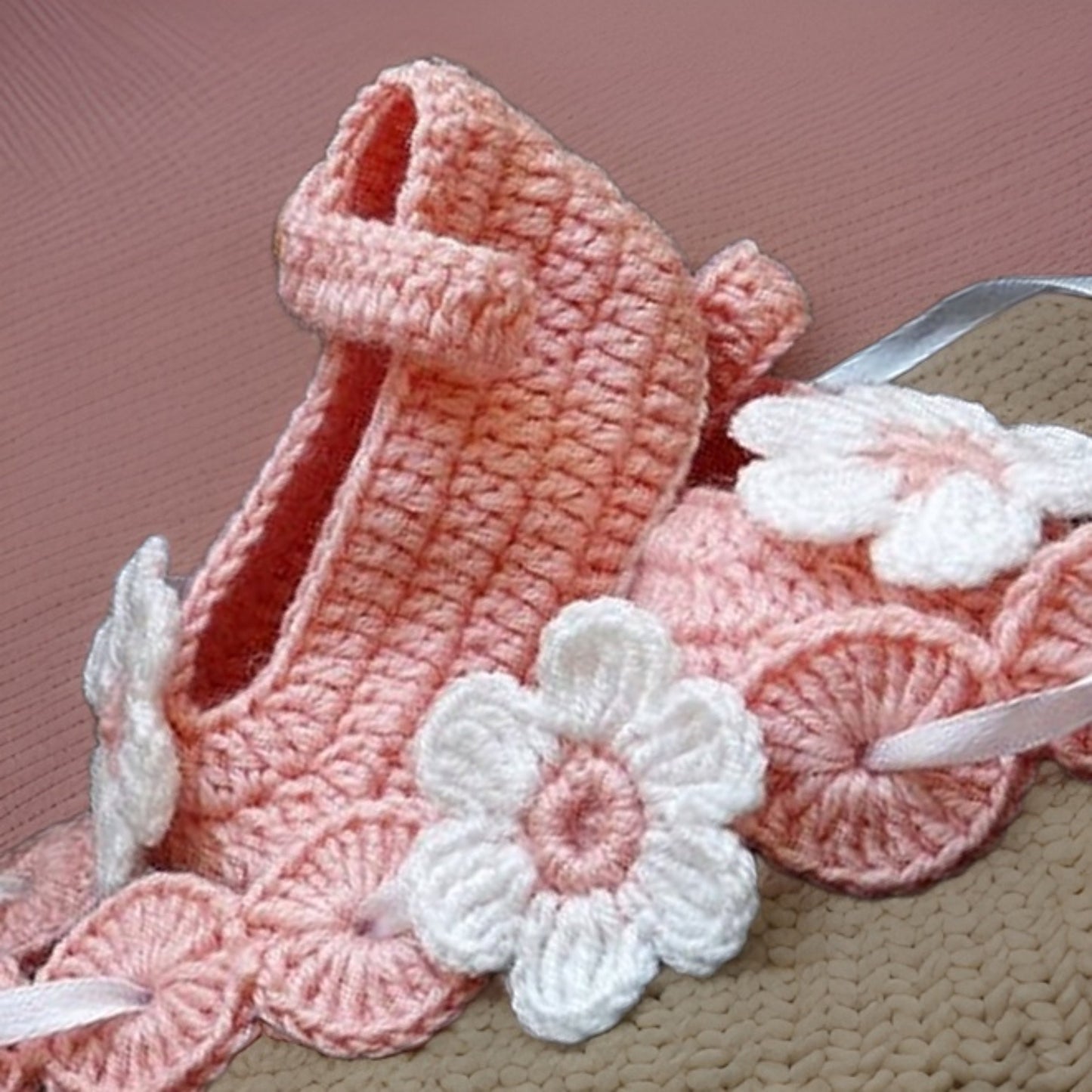 Floral Baby Headband & Booties Set - Handmade Soft Crochet Gift Set for Newborns and Infants - Baby Shower Gift - Newborn Photography Prop