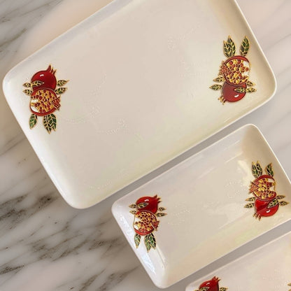 Hand-Painted Pomegranate Seeds Ornamental Serving Plates - Set of 3  Armenian Gift for Newlyweds  Beautifully Crafted Serveware