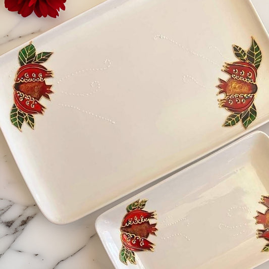 Hand-Painted Pomegranate Ornamental Serving Plates - SINGLE or SET OF 3 Armenian Gift for Newlyweds  Beautifully Crafted Serveware