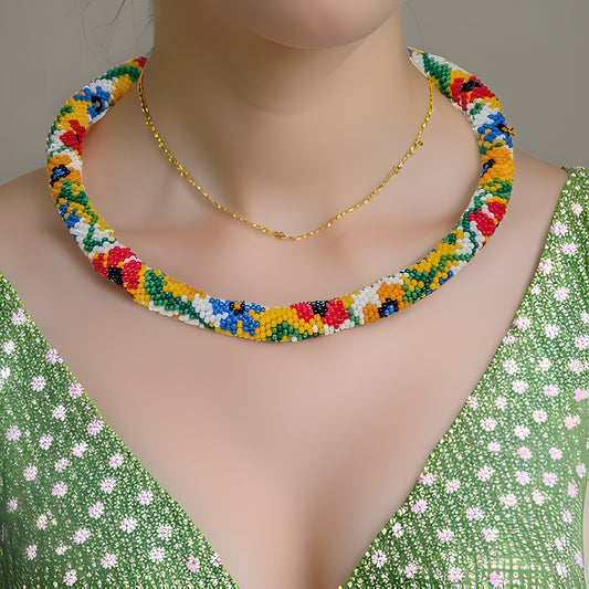 Spring and Summer Flower Statement Necklace with Beaded Detail - Romantic and Prom Jewelry for the Beach