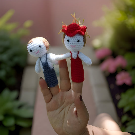 Farmer and Wife Cowgirl Crochet Finger Puppet Set - Toy for Kids - Farmer and Cowgirl Puppet - Farm Animal Toys