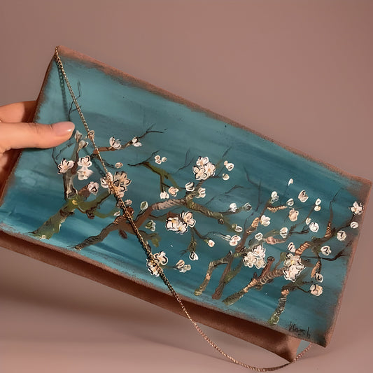 Blossoms Van Gogh HAND-PAINTED  Clutch Bag Vincent Van Gogh Art Print Hand Bag Small Clutch Classic Botanical Art Gift For Women Handbag