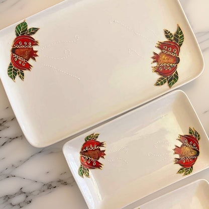 Hand-Painted Pomegranate Ornamental Serving Plates - SINGLE or SET OF 3 Armenian Gift for Newlyweds  Beautifully Crafted Serveware