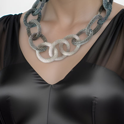 Chunky Cable Chain Ombre Necklace - Handmade Armenian Seed Bead - Knotted Design