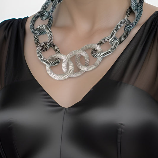 Chunky Cable Chain Ombre Necklace - Handmade Armenian Seed Bead - Knotted Design