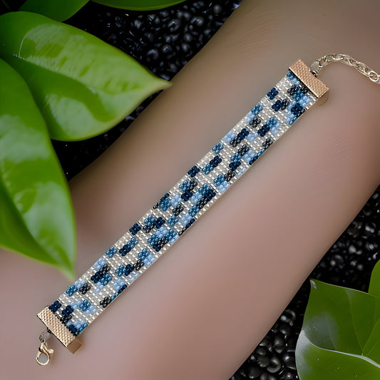 Handmade Beaded Armenian Bracelet in White Blue Aqua and Clear  Arts from Armenia  Great Gift