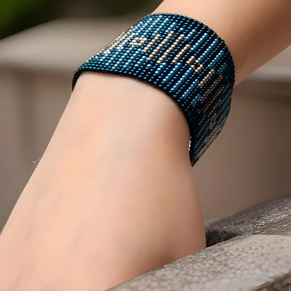 Royal Blue Beaded Cuff Bracelet - Midnight Blue Armenian Gift - Contemporary Modern Style