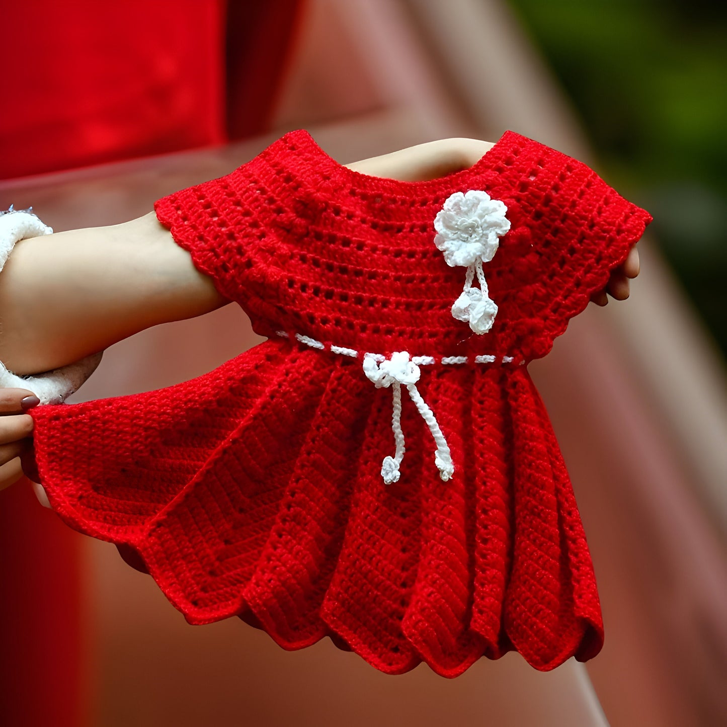 Pleated Crochet Baby Dress Set - Customizable Colors - Perfect for Valentines Photoshoot