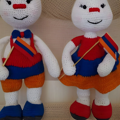 Armenian Crochet Bunnies with Yeraguin Flag Outfits - Amigurumi Toy for Nursery Decor - Customizable