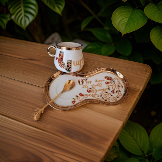 Personalized Mothers Day Gift - HandwrittenHandpainted 7oz Coffee Cup and Saucer Set - Traditional Motifs - Personal Message