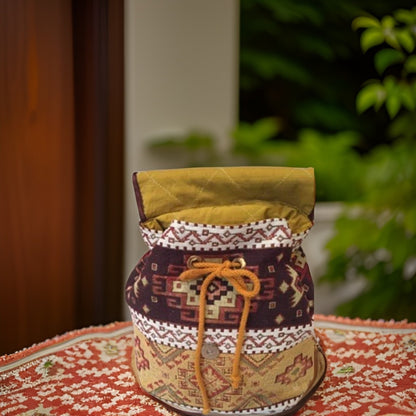 Armenian Bohemian Backpack: Ethnic Tribal Purse with Armenian Motif - Rich Brown, and Beige Carpet Bag - Unique Gift -Armenian Culture