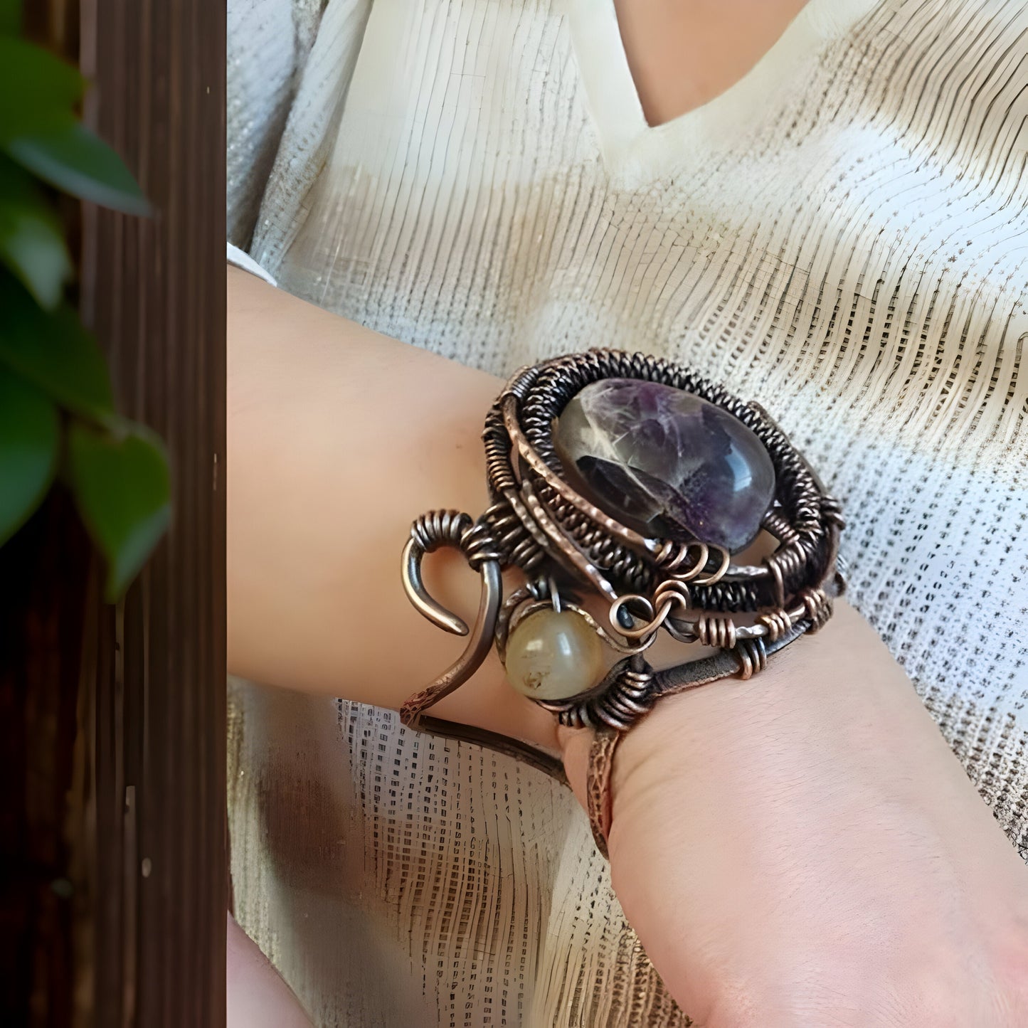 Lace Agate Fantasy Bracelet & Ring Set - Copper Wire-Wrapped - Large Statement - Multiple Color Options - Formal or Non-Formal Occasions