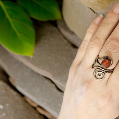 Agate Wire-Wrapped Cocktail Ring - Spiral Ring, Statement Ring, Bohemian Jewelry - Handcrafted Statement Piece