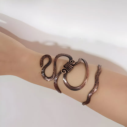 Snake Copper Wire-Wrapped Large Cuff Arm Bracelet - Goddess Jewelry - Armor Bracelet - Fantasy Statement Piece - Armenian Handmade