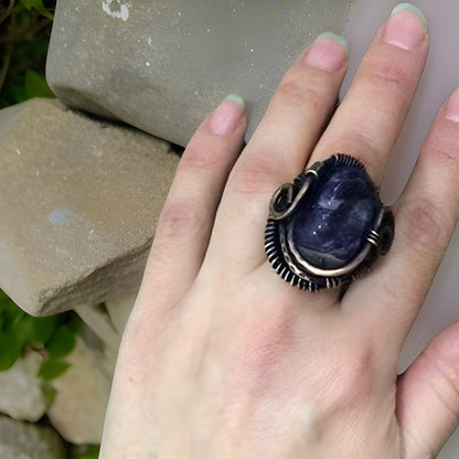 Lace Agate Fantasy Bracelet & Ring Set - Copper Wire-Wrapped - Large Statement - Multiple Color Options - Formal or Non-Formal Occasions