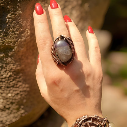 Lace Agate Fantasy Bracelet & Ring Set - Copper Wire-Wrapped - Large Statement - Multiple Color Options - Formal or Non-Formal Occasions