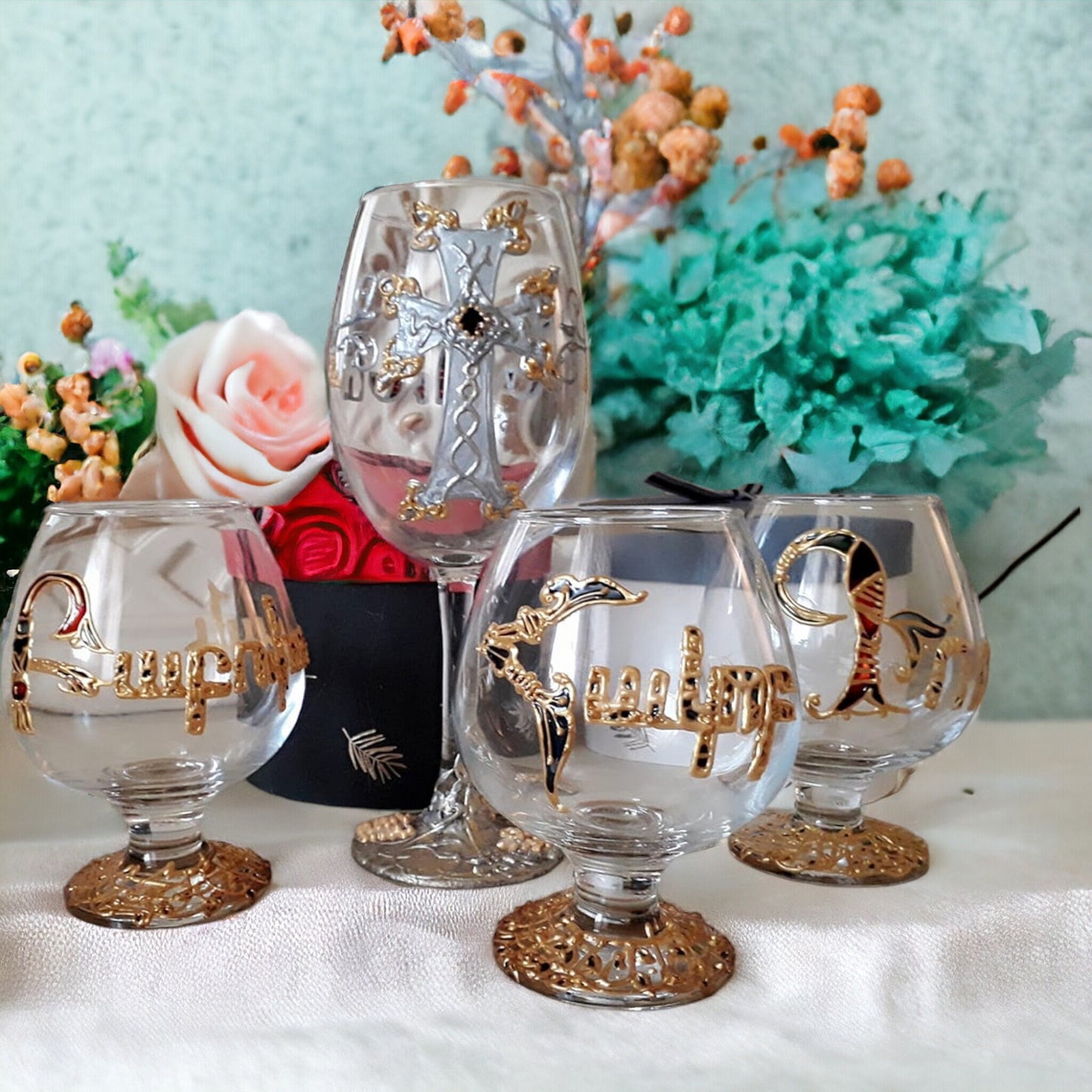 Personalized Hand-Painted Custom Name Alcohol Wine Glasses - Custom Painted, Unique Glassware, Custom Gift, Gift Wrapped, Armenian Gift