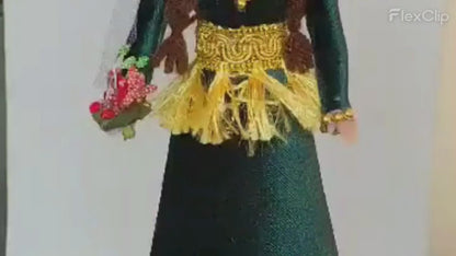 Armenian Barbie Doll: Authentic Hunter Green Taraz Design with Intricate Golden Tassels, Veil - Traditional Cultural Figurine for Collectors