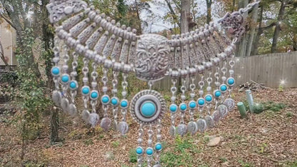 Large Bohemian Statement Necklace with Sky Blue Natural Stone and Pomegranate Beads - Armenian Heritage Inspired Jewelry- Armenian Gfit