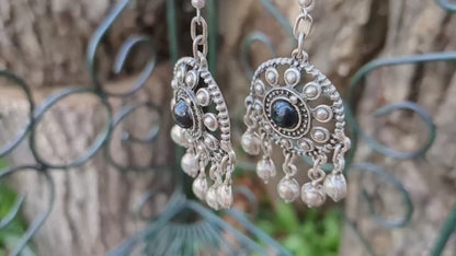 Handmade Black Natural Stone Bubble Shield Dangle Earrings - Inspired by Armenian History and Craftsmanship - Unique, Artisanal Etsy Jewelry