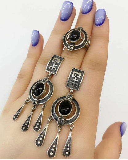 Armenian Goddess Red Obsidian Sterling Silver Jewelry Set - Temple Jewelry for the Perfect Armenian Gift