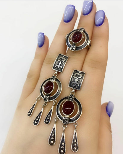 Armenian Goddess Red Obsidian Sterling Silver Jewelry Set - Temple Jewelry for the Perfect Armenian Gift