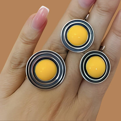 Egg Yolk Yellow  Gemstone Jewelry Set - Minimalist Sterling Silver with Natural Stones